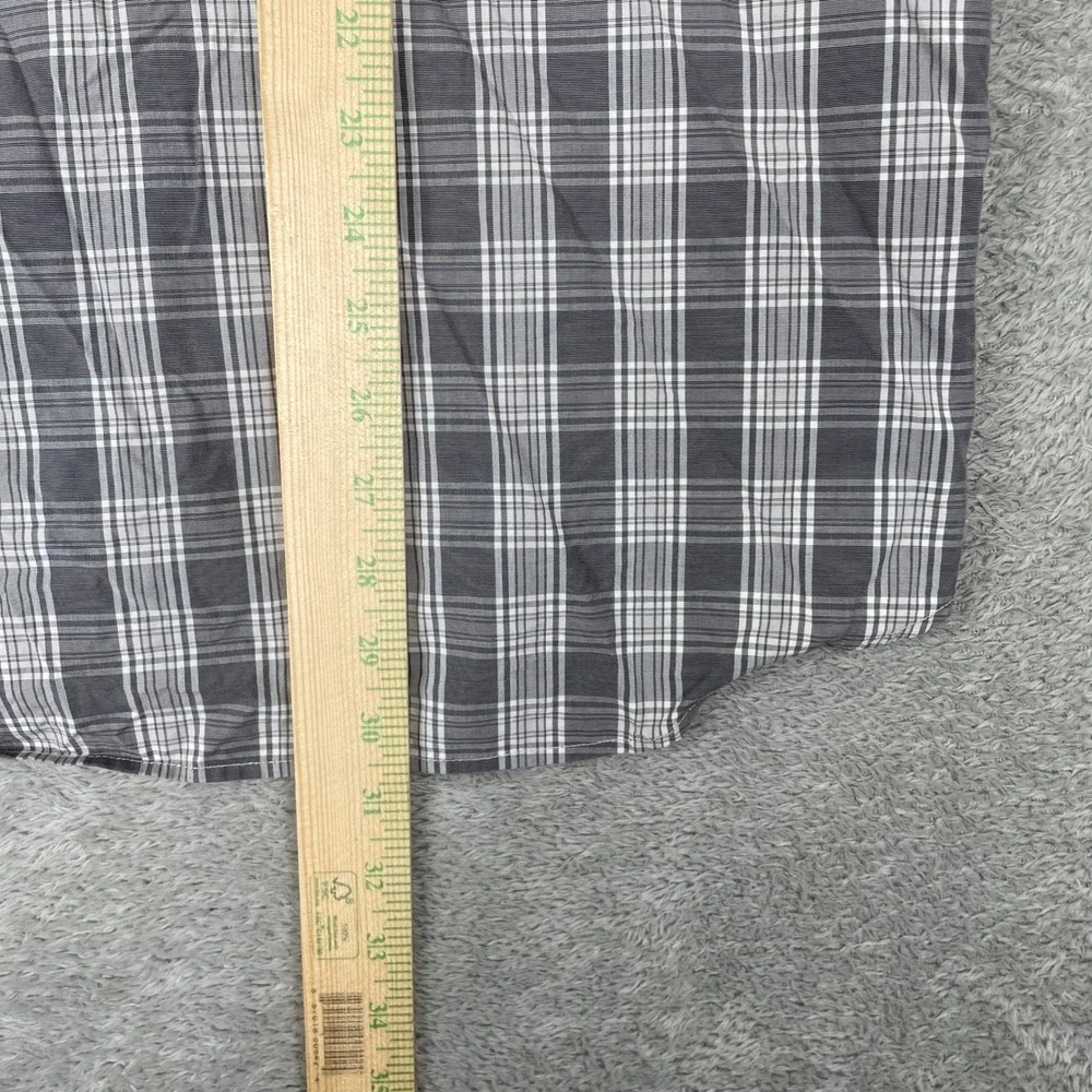 Banana Republic Shirt Mens Large Grey Luxe Poplin Plaid Camden Standard Fit